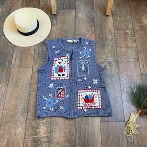 Vintage Santa Sweater Vest,Snowflake Christmas Sweater Vest, 90s Collared Christmas Sweater Vest,Star Christmas Vest, Christmas Snowman Vest