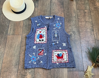 Vintage Santa Sweater Vest,Snowflake Christmas Sweater Vest, 90s Collared Christmas Sweater Vest,Star Christmas Vest, Christmas Snowman Vest