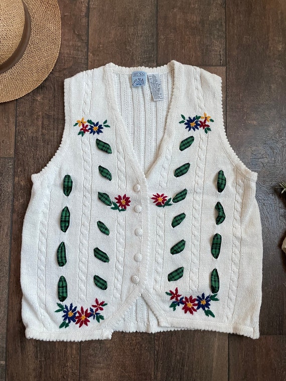 Vintage Floral Knit Sweater Vest,vintage Embroidered Sweater Vintage Floral Knit Sweater Vest,vintage Embroidered Sweater