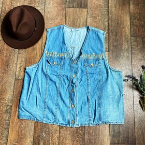 90s Gold Studded Denim Vest, Vintage Southwest Denim Vest, Women’s Western Denim Vest, Can’t Buy Me Love Vest, Vintage Delta Burke Vest