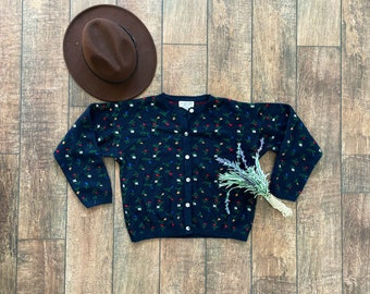Vintage 90s Floral Cardinal, 90s Vintage Victoria Jones Cardigan, Vintage Floral Feminine Cardigan Sweater, Romantic Floral Cardigan