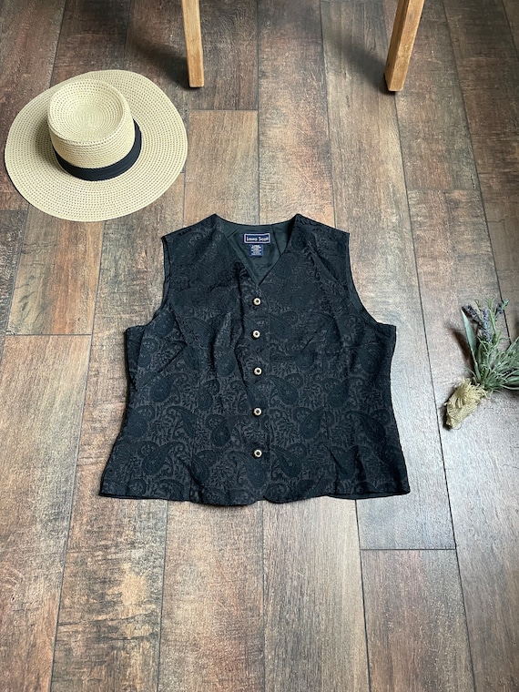 90s Vintage Lace Black Vest, Sarah From Labyrinth… - image 1