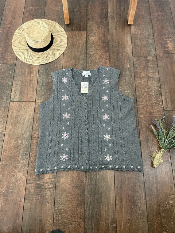 Vintage Floral Sweater Vest,Vintage Embroidered Sw