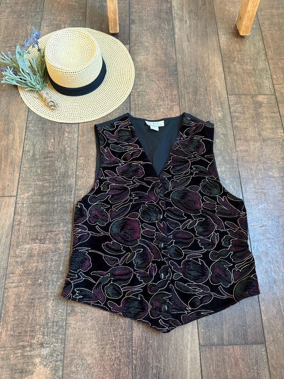 Vintage Velvet Floral Vest, Vintage Floral Vest, … - image 1