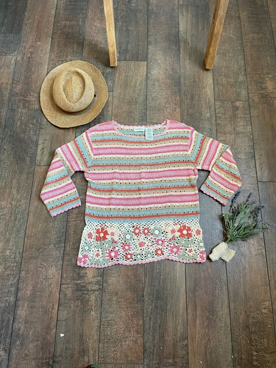 Crochet Spring Top,Vintage Y2K Crochet Top,Floral 