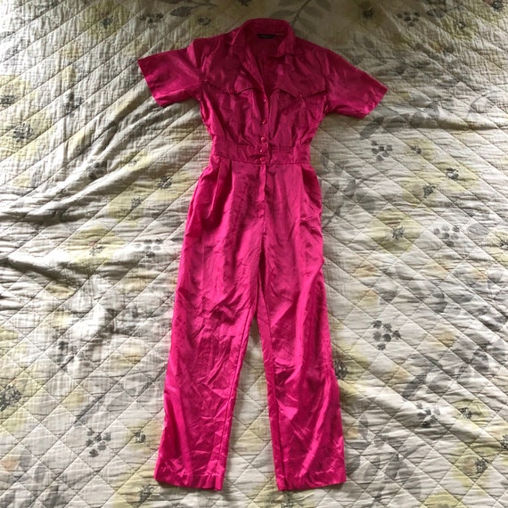 Vintage Hot Pink 80s Jumpsuit, Hot Pink Barbie Jum
