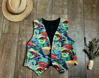 Vintage 90s Tropical Fish Vest, 90s Fish Vest, Bright 90s Vest, Colorful Fish Vest, Bright Fish Vest, Lisa Turtle Vest, Saved By the Bell