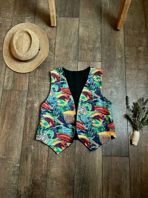 Vintage 90s Tropical Fish Vest, 90s Fish Vest, Bri