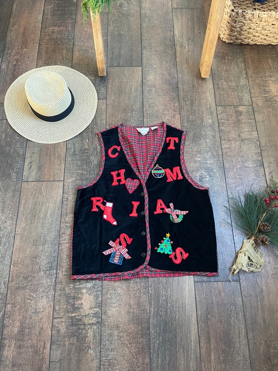 Vintage Velvet Christmas Vest,90s Teacher Christm… - image 1