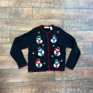 Vintage 90s Christmas Cardigan, Vintage Snowman Cardigan, Vintage Snowman Christmas Sweater, 90s Cute Christmas Cardigan