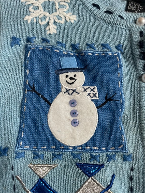 Vintage 90s Christmas Cardigan, Vintage Snowman C… - image 5