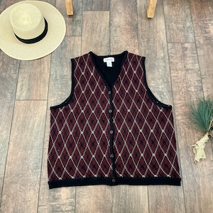 Vintage 80s/90s Wool Knit Woodward Argyle Sweater Vest