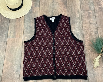Vintage 80s/90s Wool Knit Woodward Argyle Sweater Vest