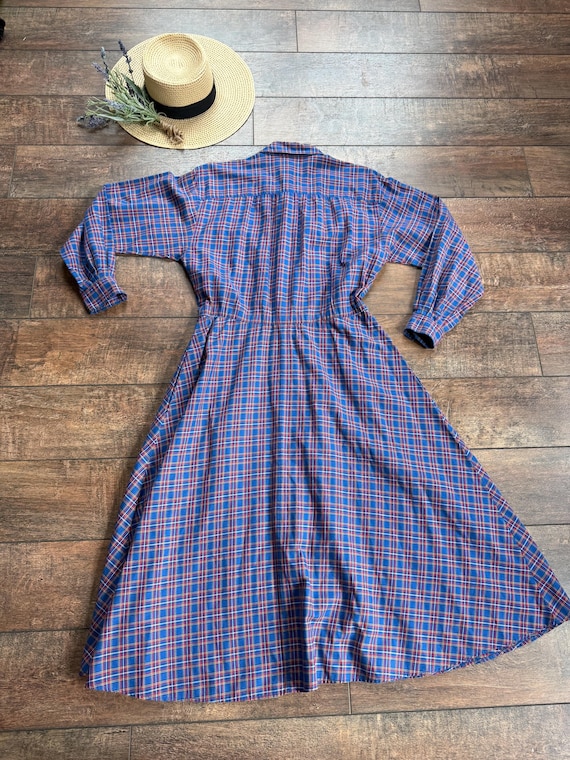 50s Plaid Full Skirt collared dress, 50s full len… - image 3