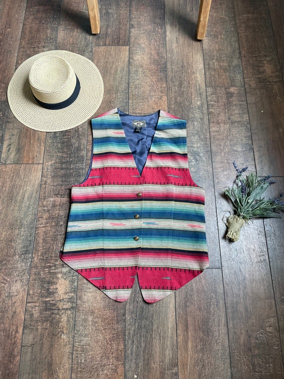 Vintage 90s Woven Stripe Vest,90s Cowboy Vest,90s Old Western Vest
