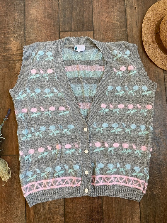 Vintage Floral Knit Sweater Vest,vintage Embroidered Sweater Vest
