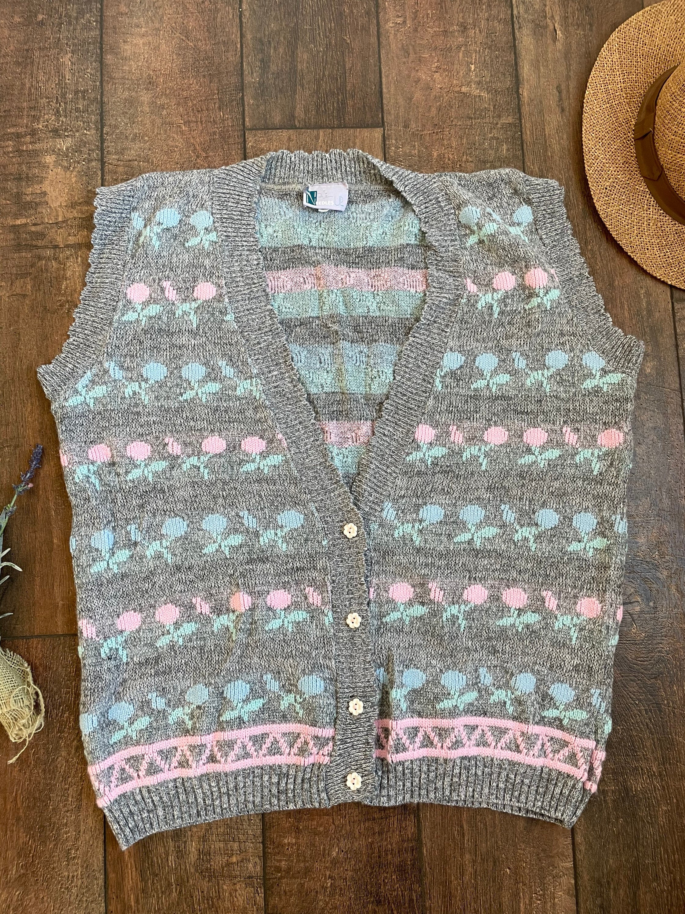Vintage Floral Knit Sweater Vest,vintage Embroidered Sweater