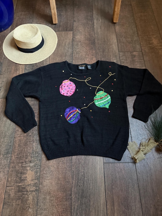 Vintage Bright Christmas Sweater,Christmas Ornament Sweater,Vintage 90s Christmas Sweater, Pullover Christmas Sweater,MEDIUM