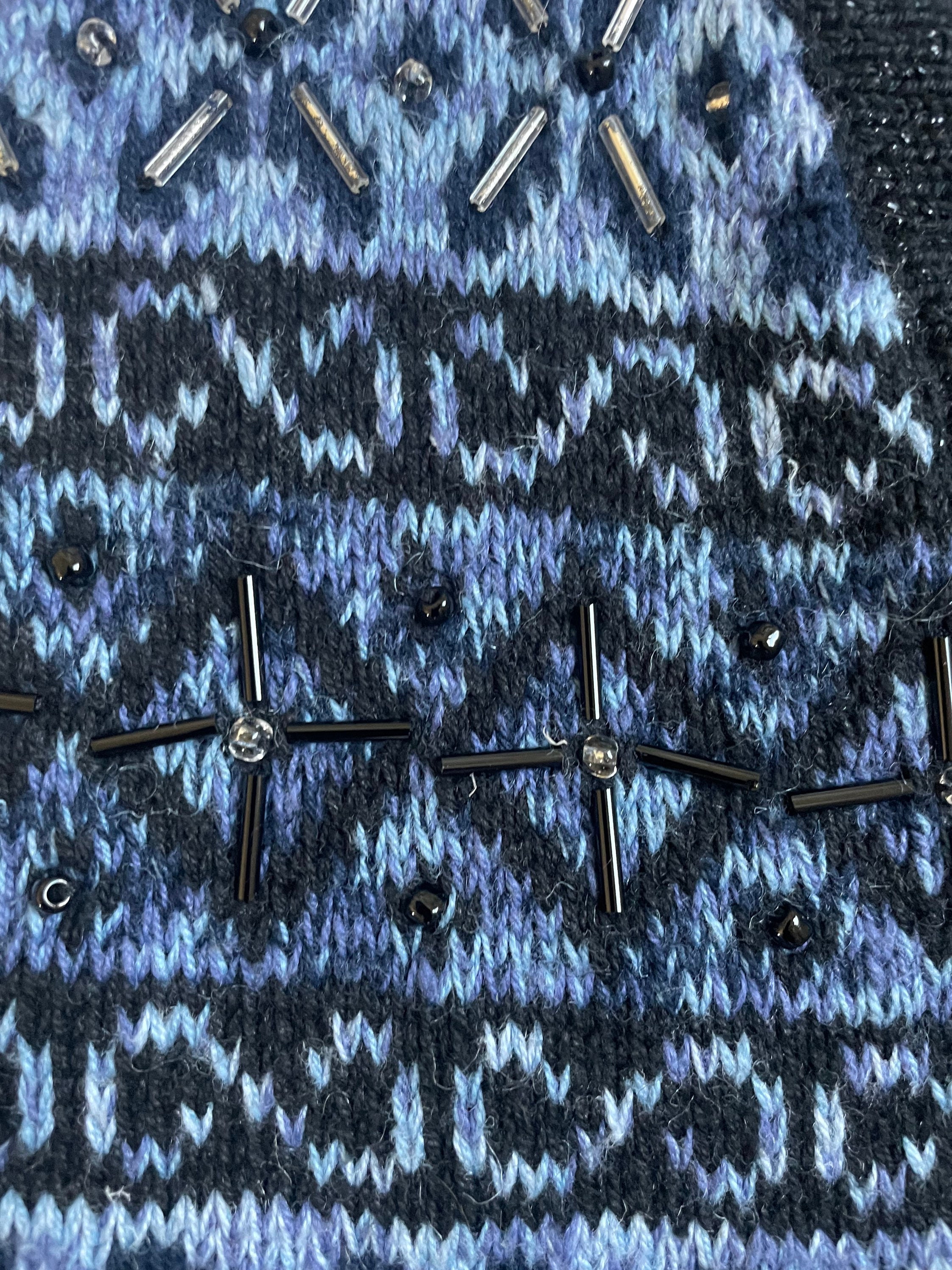 Vintage 90s Beaded Sweater Vest, 90s Vintage Blue Sweater