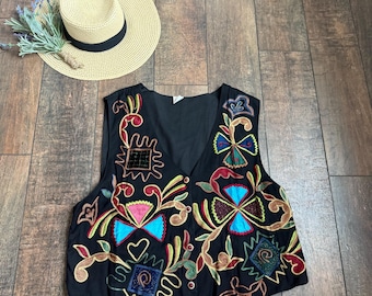 Vintage 90s Embroidered Vest - Size XL - Made in India - 90s Vest
