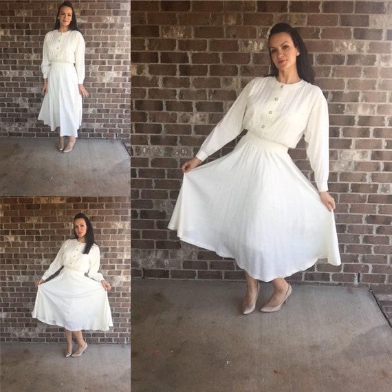Vintage White long sleave pearl dress, White Chris