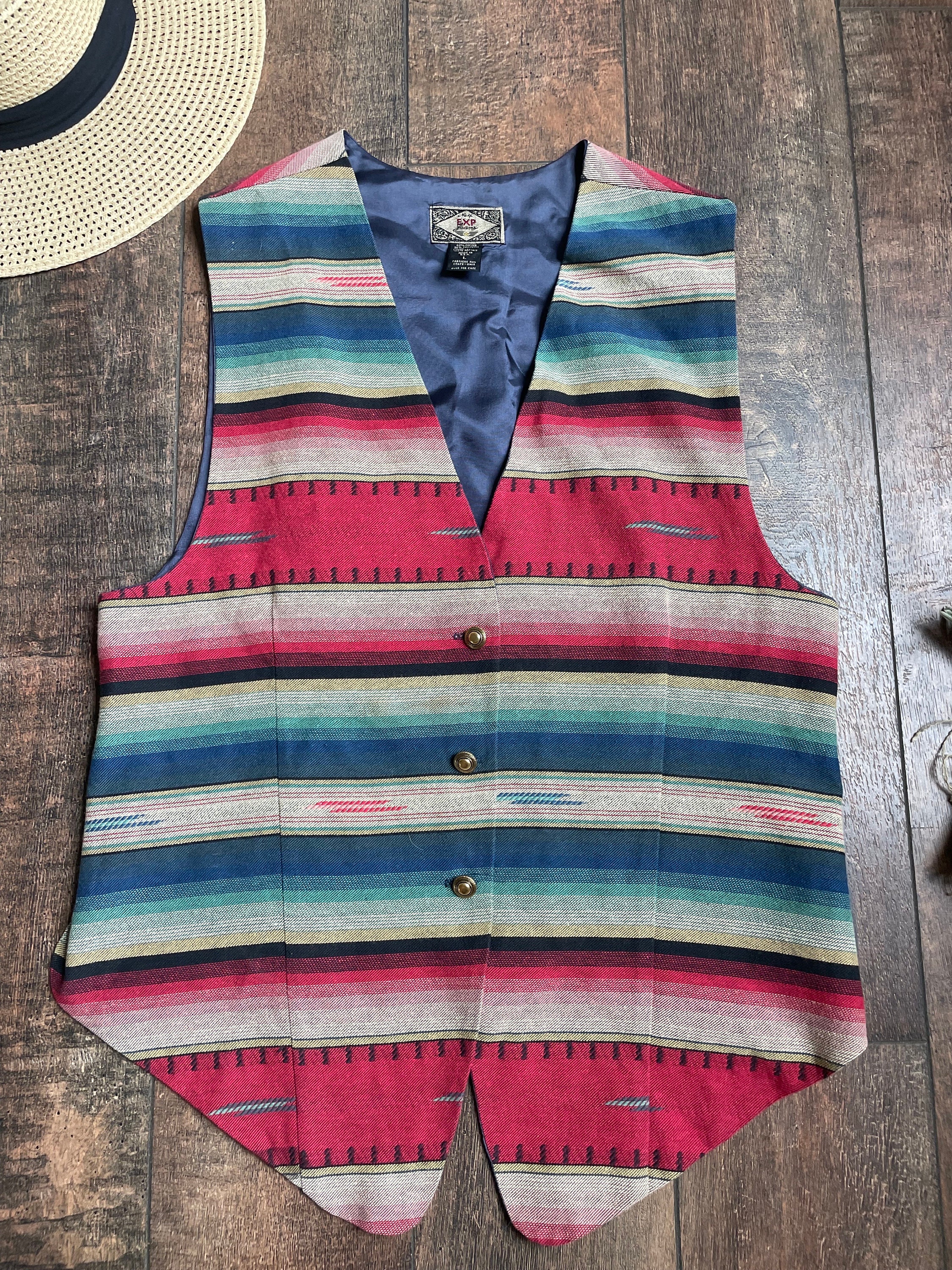 Vintage 90s Woven Stripe Vest,90s Cowboy Vest,90s Old Western Vest 
