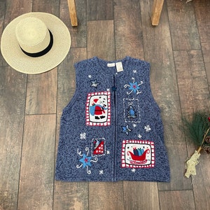 Vintage Santa Sweater Vest,Snowflake Christmas Sweater Vest, 90s Collared Christmas Sweater Vest,Star Christmas Vest, Christmas Snowman Vest