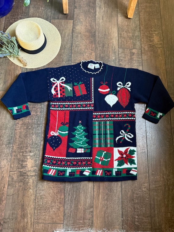 Vintage Christmas Sweater, Christmas Tree Sweater, Vintage Sparkly Christmas Sweater,90sMerry Christmas Sweater, Christmas Pullover MEDIUM