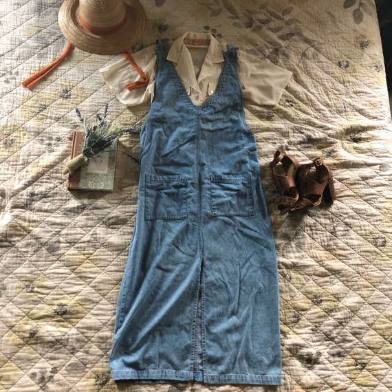 90s Jean Jumper, Vintage 90s Denim Jumper Dress, 9