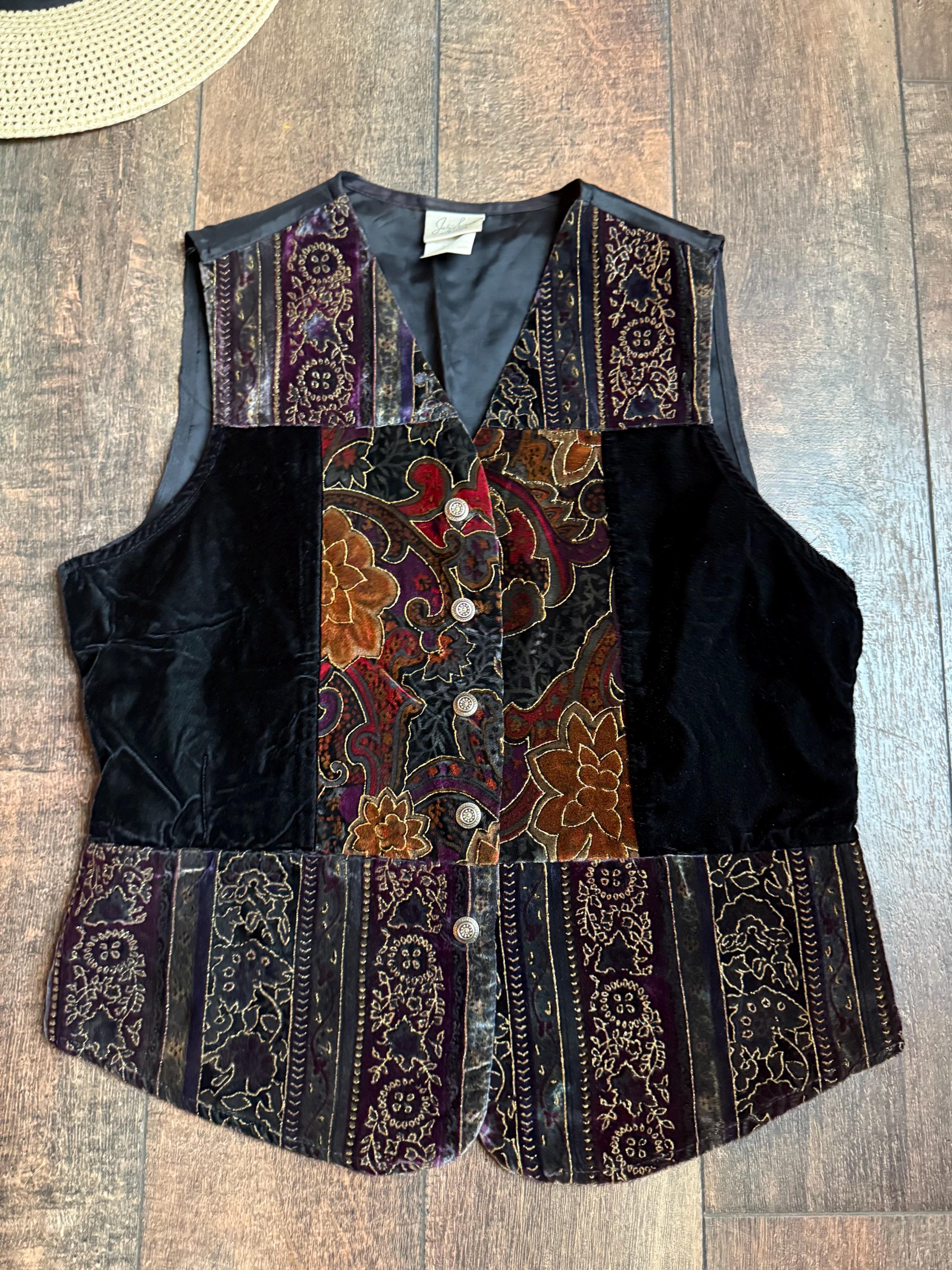 Vintage 90s Velvet Floral Vest, Vintage Jacklyn Smith Velvet Vest 