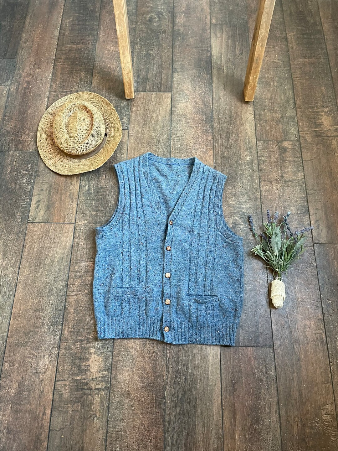 Vintage Light Blue Sweater Vest, Vintage Button up Sweater Vest