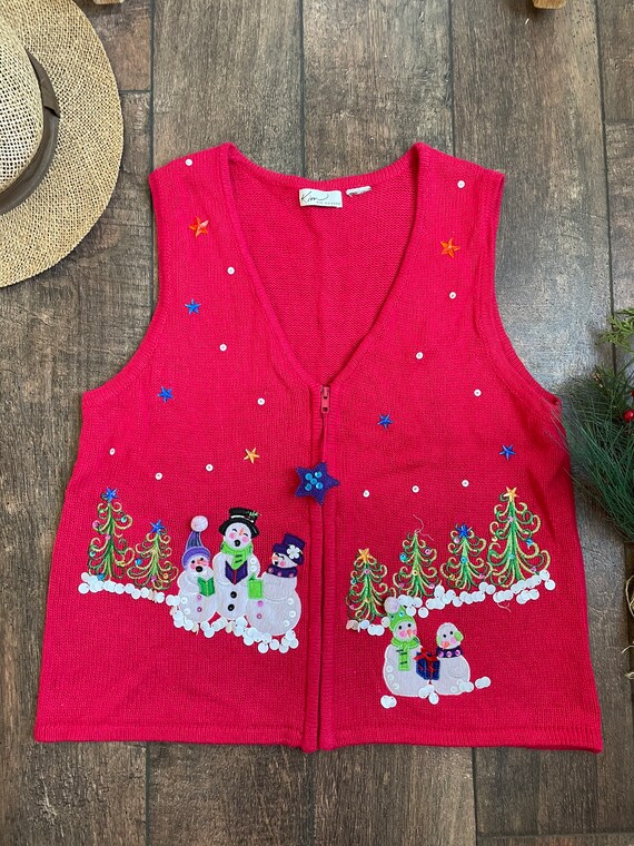 Christmas Snowman Sweater Vest, Vintage 90s Cute … - image 2