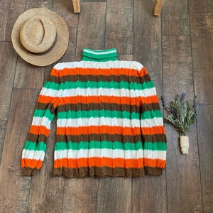 Vintage Turtleneck Sweater, That 70s Show Turtleneck, Ribbed Striped Turtleneck, Vintage 70s Turtleneck Sweater, Crochet Turtleneck