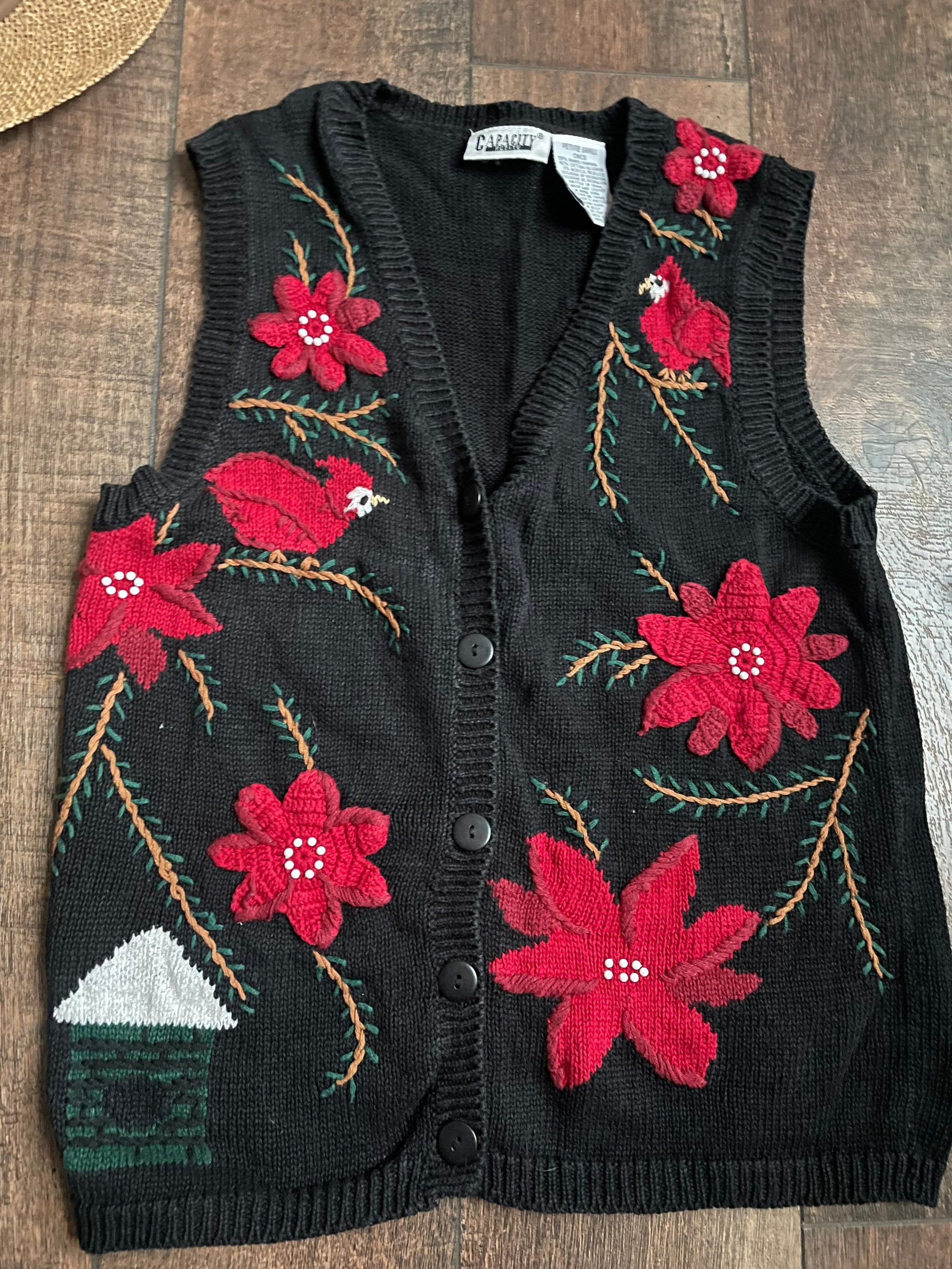 Vintage Embroidered Floral Sweater Vest, Vintage Capacity Sweater