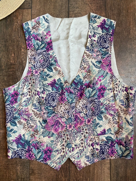 Vintage 90s Floral Brocade Vest,Jesse Spano Vest,… - image 2