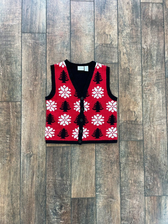 Vintage 90s Winter Holiday Sweater Vest, Snowflak… - image 1