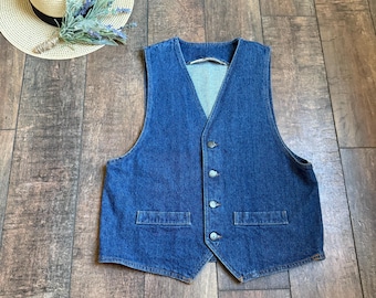 Colete jeans vintage macio - tamanho médio - 100% algodão - colete jeans
