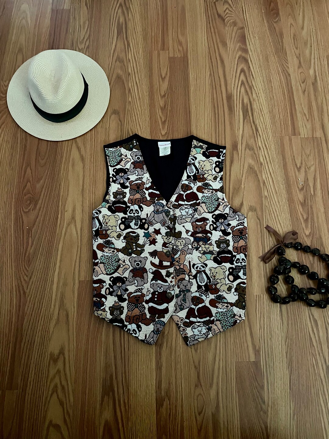 トップス (vintage)90s bear ridge reversible vest Vintage 90s Teddy Bear Vest,brocade Teddy Bear Vest,bear