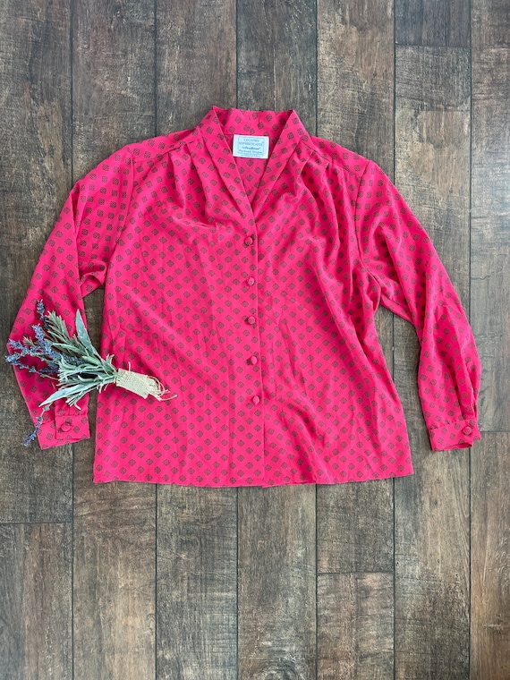 Vintage Pendleton, Vintage 90s Blouse, Dark pink … - image 1