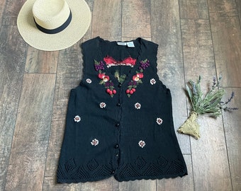 Vintage Susan Bristol Knit Vest: Patchwork Embroidery, Thistle