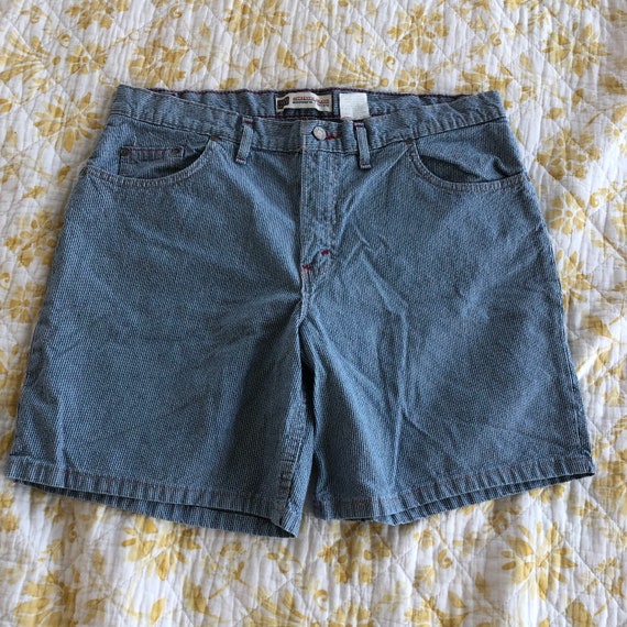 Vintage 90s Faded Glory Pinstripe Denim Shorts wi… - image 1