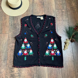 Christmas Sweater Vest, Vintage 90s Christmas Tree Sweater Vest, Embroidered Christmas Tree Sweater Vest, Beaded Christmas Tree Sweater Vest