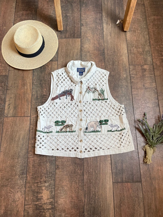 Vintage 90s,90s Safari Vest,Vintage Africa Vest, 90s Mom Vest,Vintage Khaki Vest,90s Zoo Keeper Vest,Adventurer Vest,Zoo Vest, Zebra Giraffe