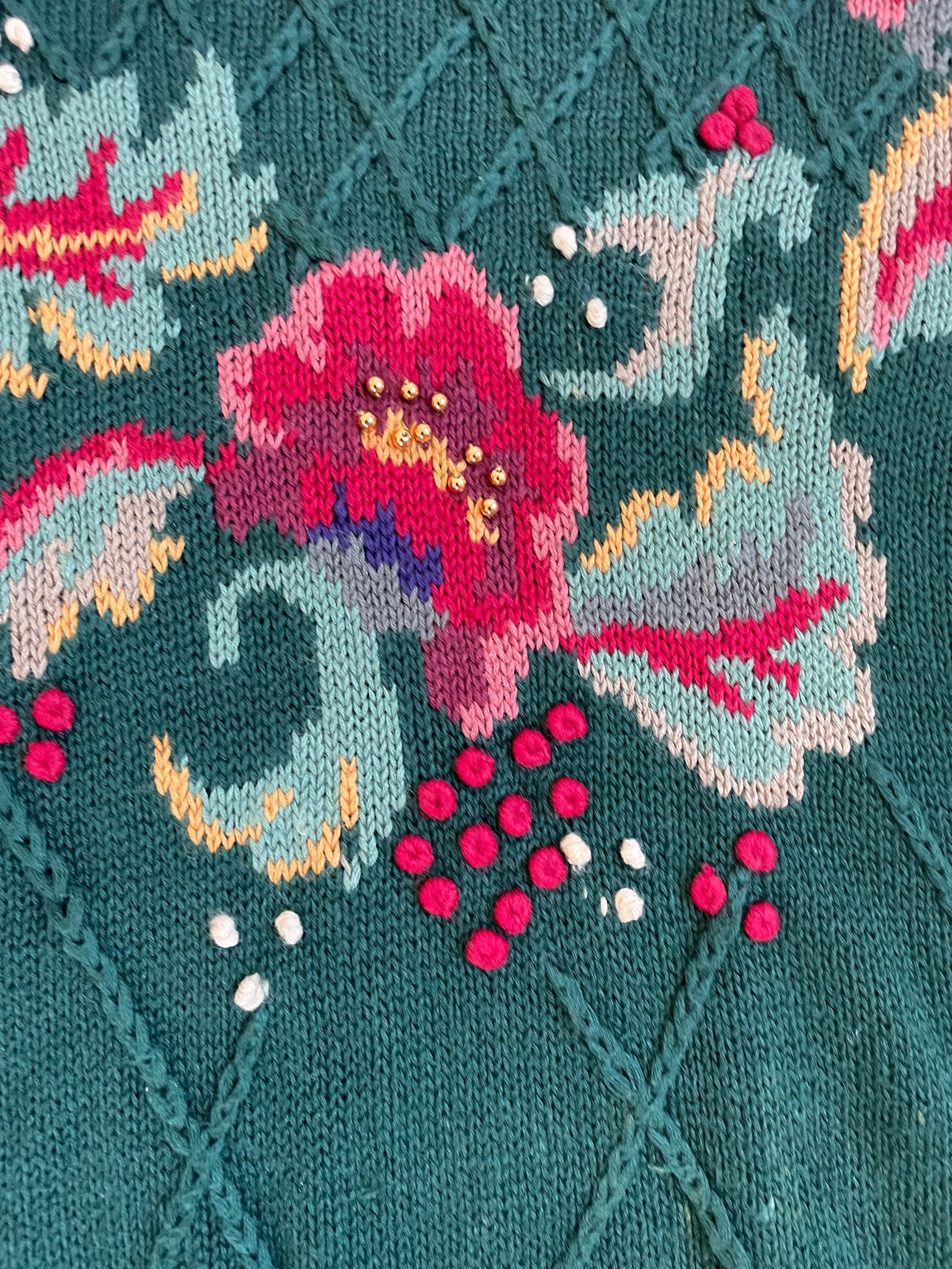 Vintage Embroidered Floral Sweater, Lattice Floral Knit Sweater