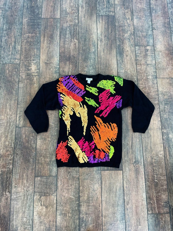 90s Bright Sequin Spatter Sweater, Classic 90s Sweater,bright