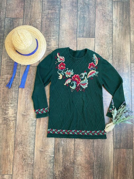 Vintage Embroidered Floral Sweater, Lattice Floral