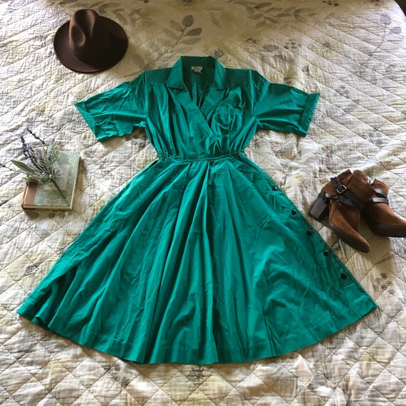 Vintage Full skirt Shirt Dress, Vintage Green Shir