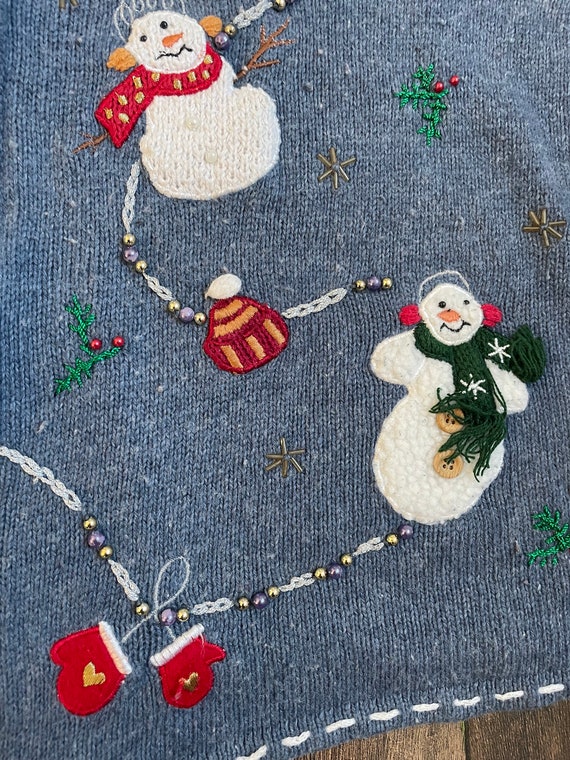 Vintage 90s Christmas Cardigan, Vintage Snowman C… - image 10