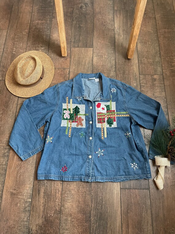 Vintage 90s Denim Christmas Chambray Shirt, Step b