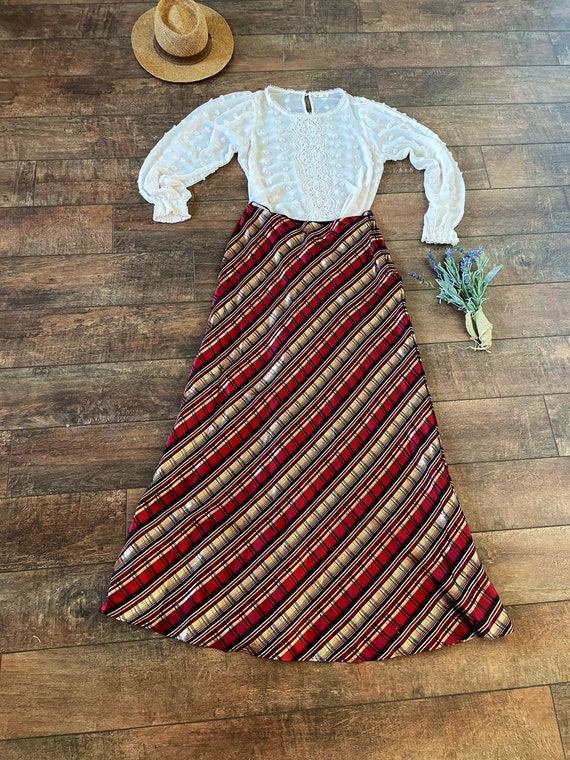 Vintage Long Red Gold Skirt, Floor Length Formal … - image 4